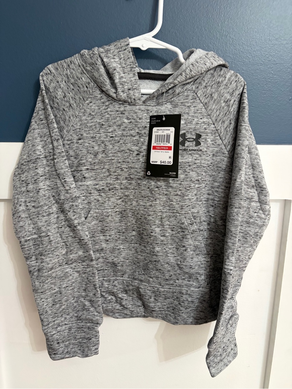 Under Armour Girls’ Rival Terry Hoodie Heather Gray Size XS NWT